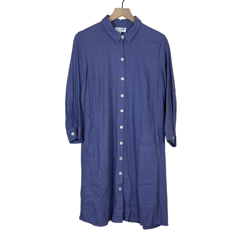 Everlily Womens Linen Blend Shirt Dress Size M Blue‎ Button Front Lagenlook